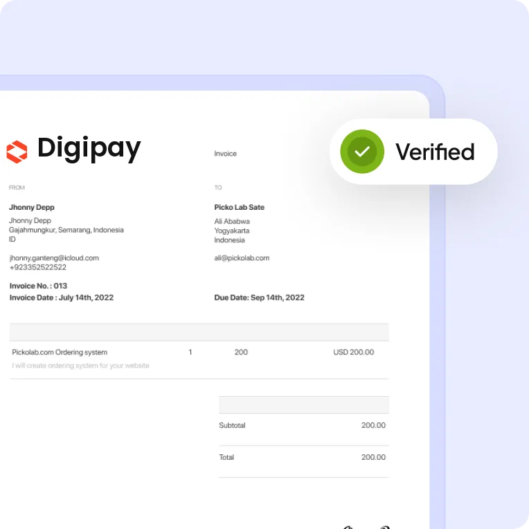 A verified Digipay invoice